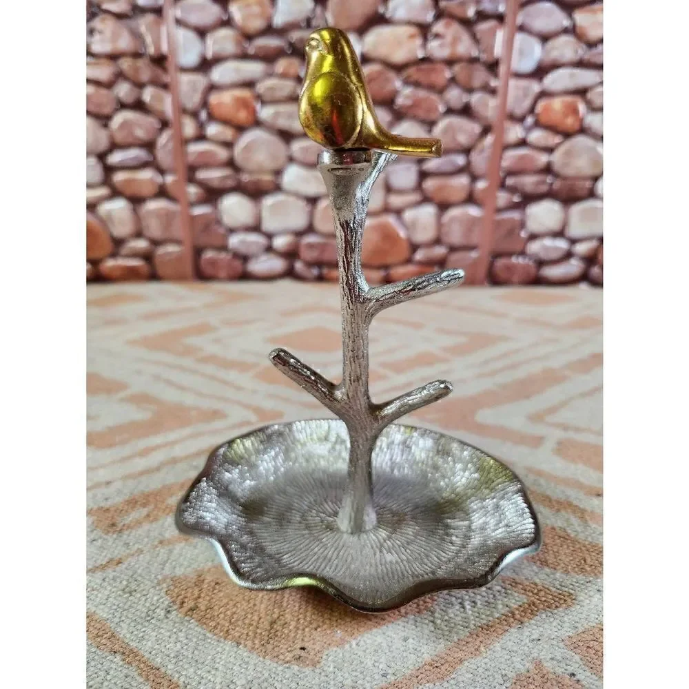 Two's Company Gold Bird on Branch Jewelry/Ring Holder Tree Stand Display Metal